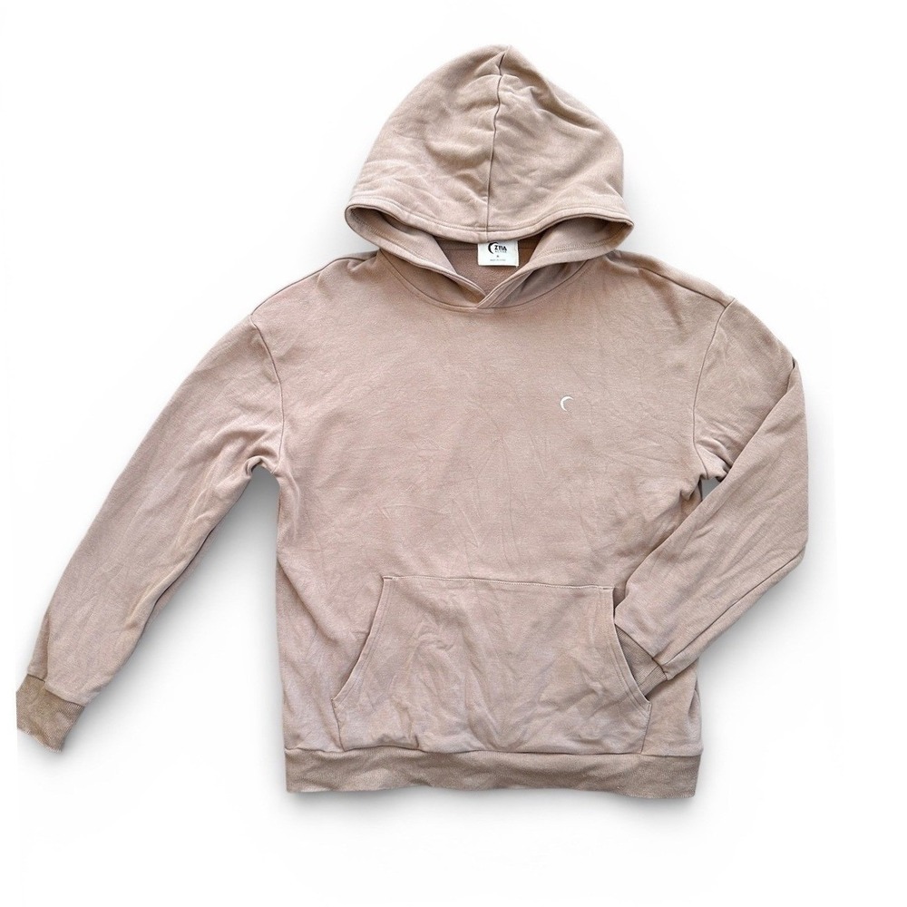 Zyia Active Hoodie Wmn Size M Tan‎ Excellent Crossover Hood Moon Logo Sweatshirt